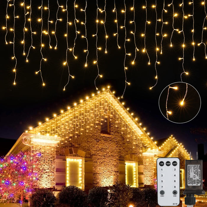 Brightown Christmas Icicle Lights Outdoor, 66 Feet 138 Drops with 736 LED, 8 Modes Water.proof Connectable Twinkle Fairy String Light for Christmas Thanksgiving Hanging Icicles (Warm White)