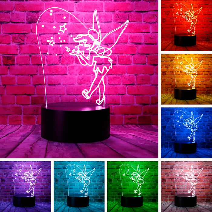 Cartoon Magic Elf Tinker Bell Miss Bell Rare Peter Pan Snowflake Tinkerbell Anime Figure 3D Led Bedroom Decor Table Lamp With Rem