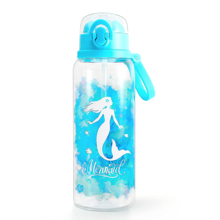Cute Water Bottle with Straw for Women Teen Girls, BPA FREE Leak Proof One Click Open Flip Top Easy Clean Soft Carry Loop
