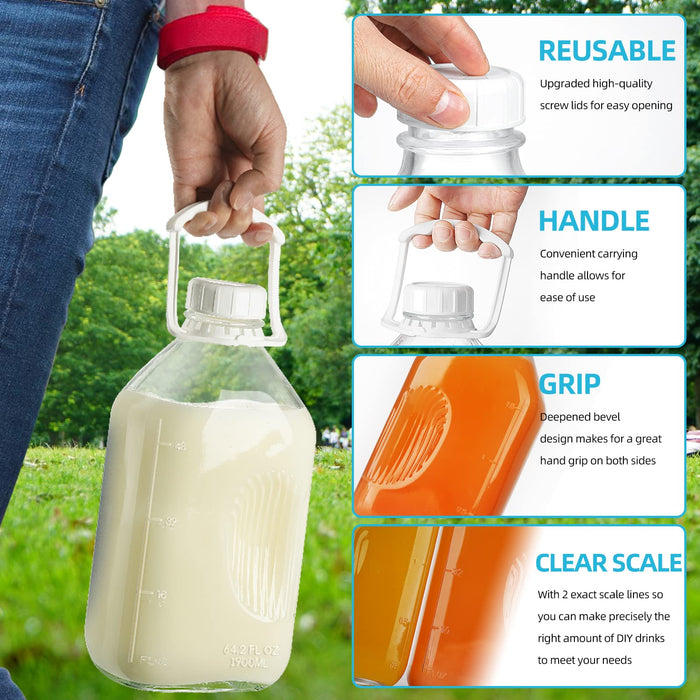 12 Gal Heavy Duty Glass Milk Bottle with Strong REUSABLE AIRTIGHT SCREW Lid 2 Qt Glass Water Bottles Glass Bottles with 4 Li