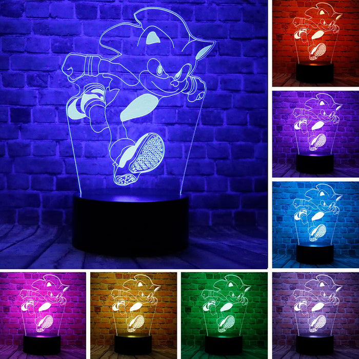 Cartoon Sonic Hedgehog Anime Figure 3D Optical Illusion Led Bedroom Decor Table Lamp With Remote 7 Colors Sleep Night Light Birth