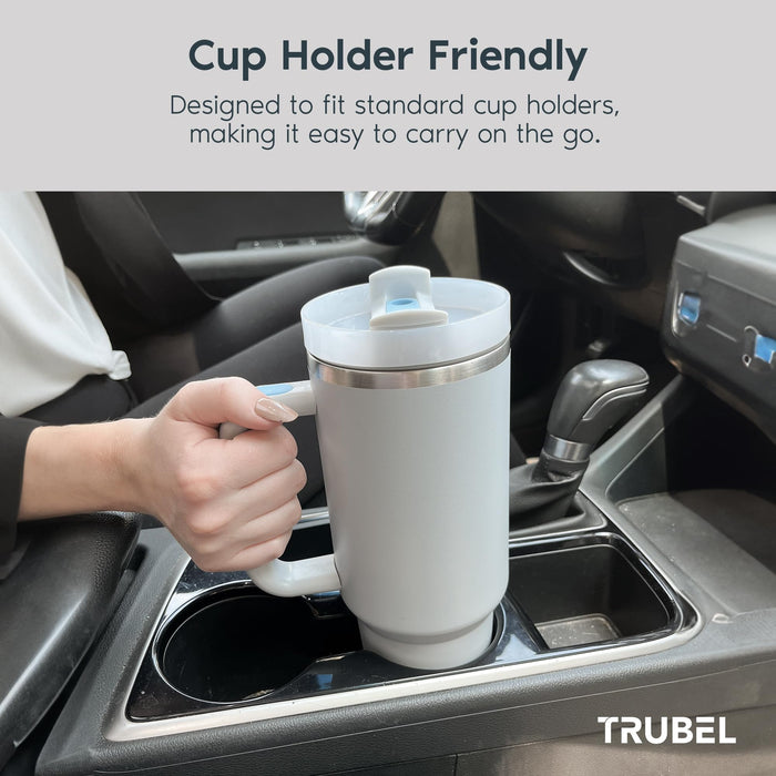 TRUBEL 40 oz Tumbler with Handle and Straw Lid – Insulated Reusable Stainless Steel Water Bottle – Travel Mug, Iced Coffee Cup