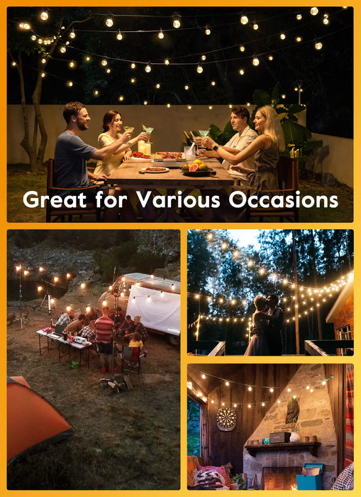 Brightown Outdoor String Lights 38FT(30+8) - LED G40 Globe Patio Energy Saving with 15 Bulbs, Shatterproof Hanging for Christmas Outside Garden Backyard Cafe
