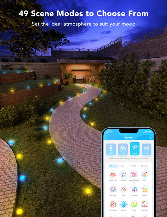Govee Outdoor Ground Lights, Halloween Outdoor Decoration, IP67 Low Voltage Pathway Lights 36ft, RGBIC with Warm White, 15 Pack, App Control Walkway Lights with 43 Scene Modes, Sync with Music, 80 LM
