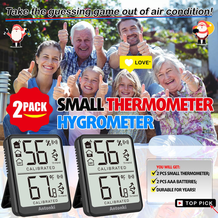 Antonki Room Thermometer Small Hygrometer Indoor, Home Humidity Gauge, Digital Temperature and Humidity Monitor, Humidity Sensor