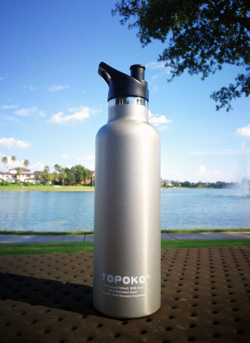 TOPOKO 25 OZ Hydro Double Wall Flask Stainless Steel Water Bottle, Bite Valve Top, Vacuum Insulated, Sweat Proof, Leak Proof Spor