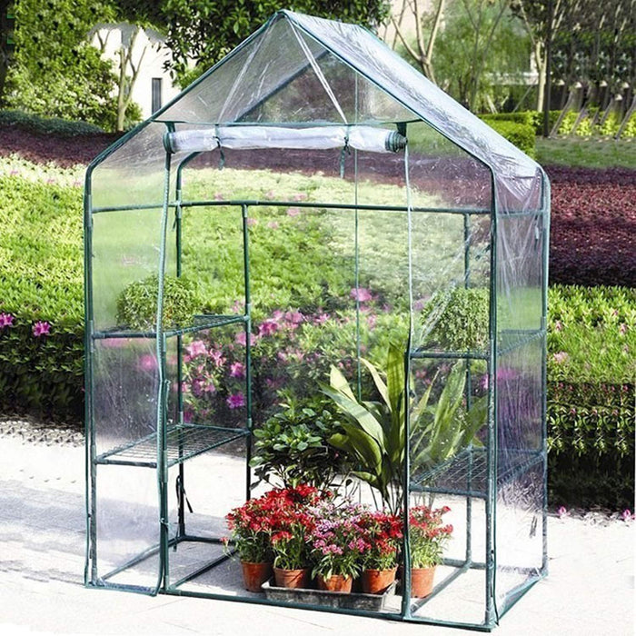 Mini Greenhouse Transparent PVC Cover Portable Small Greenhouses Cover wih RollUp Zipper Door, Waterproof Garden Green House Ten