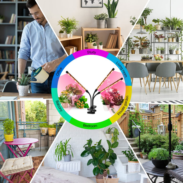 SYEIORAOM Grow Lights for Indoor Plants, 3 Head Desk Clip Full Spectrum LED Plant Lights, Adjustable Gooseneck, Horizontal Plant