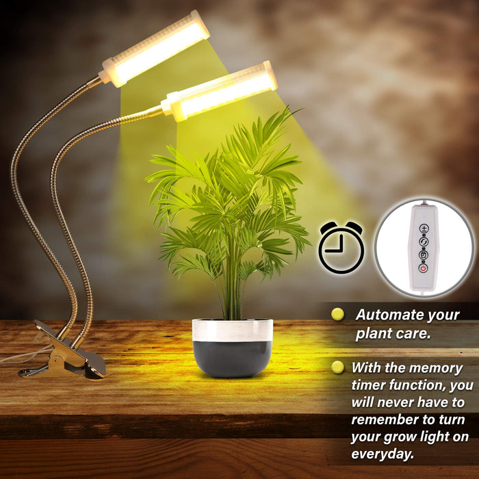 Brite Labs LED Grow Lights for Indoor Plants Seedlings, Dual Head Plant Growing Lamps with 100 Full Spectrum Bulbs, Auto On Off