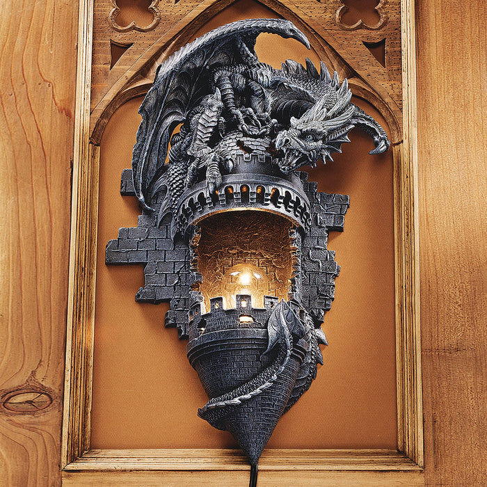 Design Toscano Cl4387 Dragon'S Castle Lair Electric Wall Sconce Light Fixture, Grey Stone