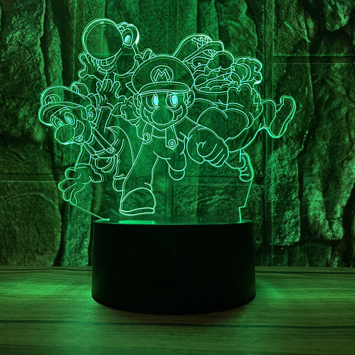 Super Mario And Luigi Figurines Action Figures Cartoon Yoshi Mario Bros 3D Led Optical Illusion Bedroom Decor Table Lamp