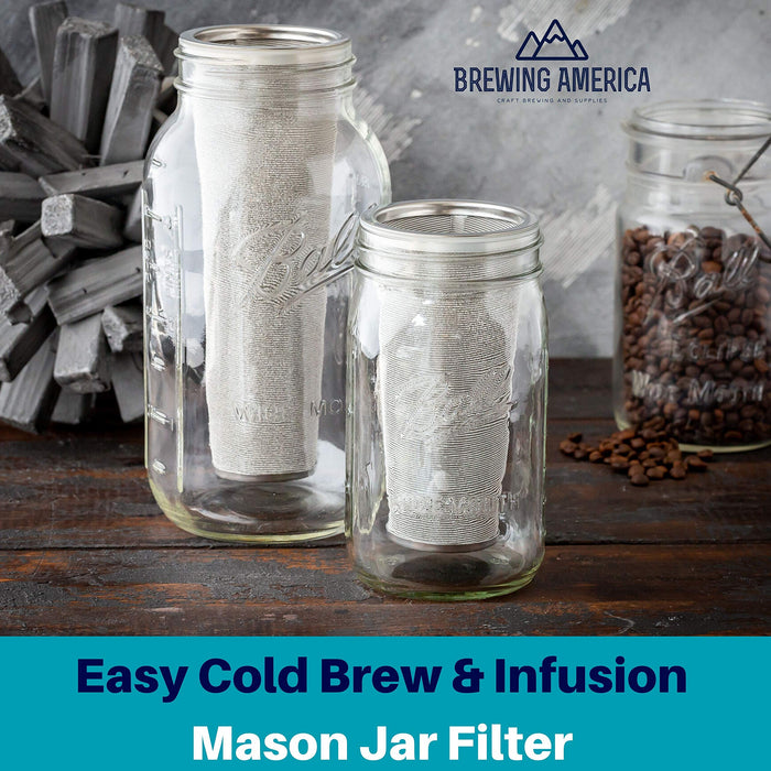 Cold Brew Filter for Mason Jar Wide Mouth Coffee Maker, UPGRADED Stainless Steel Mesh with Silicone Seals 2 Quart 64 Ounces