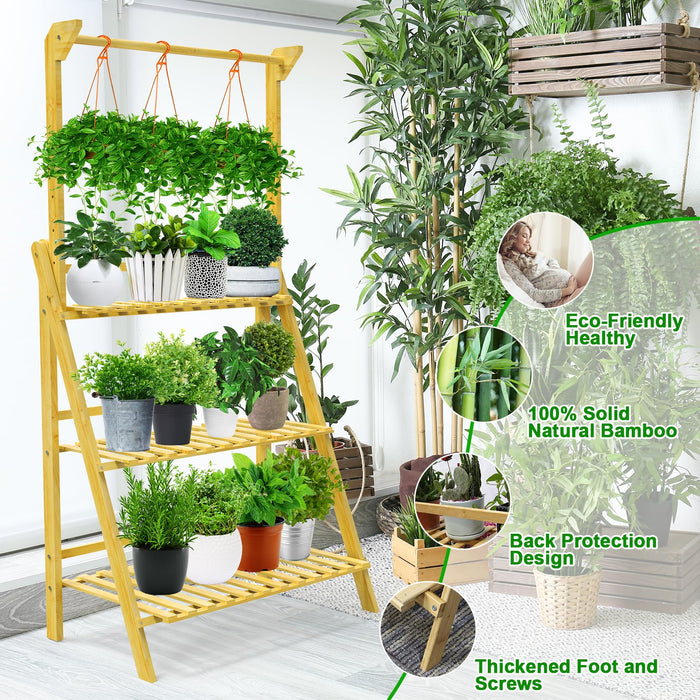 UBYNID Plant Stand with Grow Lights Indoor Corner Bamboo Hanging Plant Shelf 3 Tier 12 Potted Tall Flower Planter Cabinet Pot