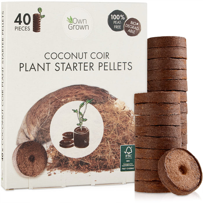 Coco Coir Seed Starter Pellets : 40 Coconut Coir Plugs for Growing Plants – Peat Free Seedling Soil – Seed Starter Kit with Potti