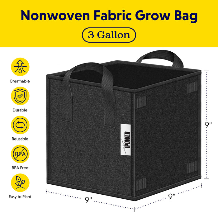 Uniqus GLGROWBAGCUBIC3X5 5 Pack 3 Gallon Square Grow Bags Thick Fabric Planting Pots with Handles for Indoor and Outdoor Garden