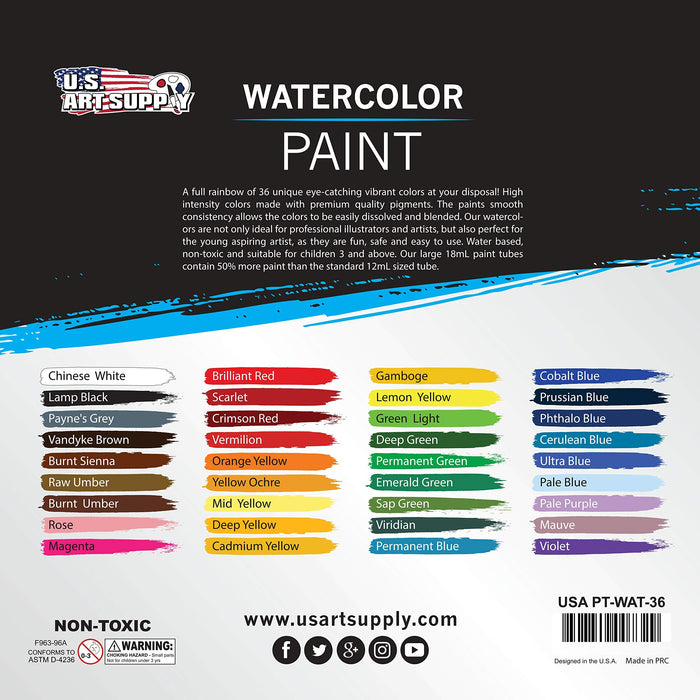 U.S. Art Supply Bundle Professional 36 Color Set Of Watercolor Paint In Large 18Ml Tubes 11 X 14 Premium Heavyweight Watercolor