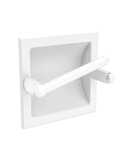 Wzrua Recessed Toilet Paper Holder White,Pivoting Toilet Tissue Holder,Made Of Sus304 Stainless Steel, In Wall Toilet Paper Holder