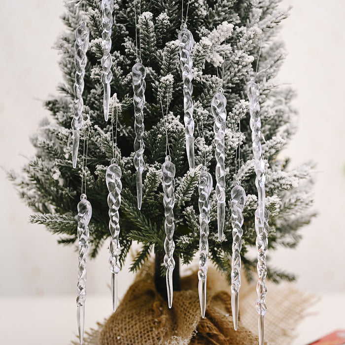 Uniqus 12Pcs/Pack Transparent Ice Stick Christmas Tree Decoration, Threaded Pendant Tree Ornament