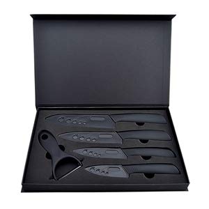 Ceramic Knives Set with Covers - 6 Pcs - Black