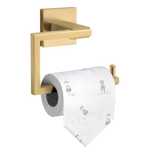 Yacvcl Brushed Gold Toilet Paper Holder, Bathroom Toilet Roll Holder, Stainless Steel Modern Square Tissue Roll Holders Wall Mount