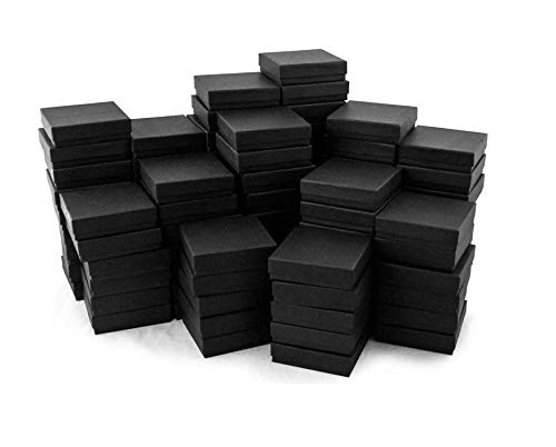 The Display Guys – Cardboard Jewelry Boxes With Cotton – 100 Pack – Matte Black – #33 (3 1/2 x 3 1/2 x 1)