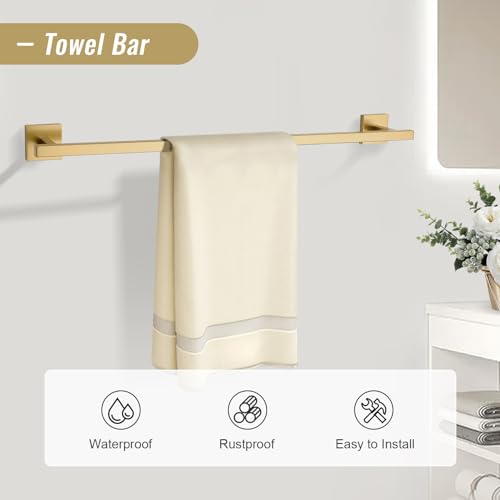 Yacvcl 5 Pieces Towel Bar Set Brushed Gold, Bathroom Hardware Set, Towel Racks Bathroom Accessories Set, Sus304 Stainless Steel 23
