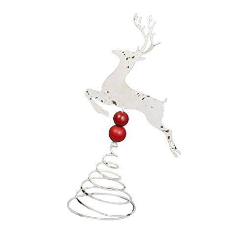 The Bridge Collection Distressed White Metal Deer Tree Topper