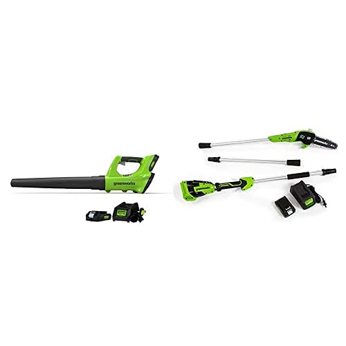 Greenworks 24V Axial Blower and 8-Inch Pole Saw Combo Kit,2Ah Battery and Charger Included