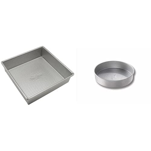USA Pan Bakeware Rectangular Cake Pan, 9 x 13 inch, Aluminized Steel &  Bakeware Square Cake Pan, 8 inch, Nonstick & Quick Release Coating, Made in  the