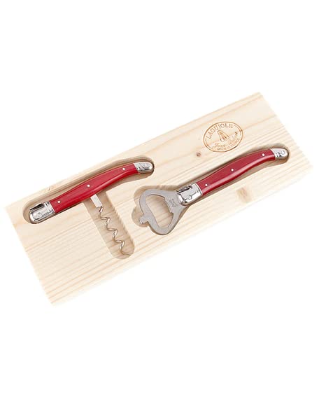 Jean Dubost Laguiole Corkscrew & Bottle Opener Set With Handles, Red