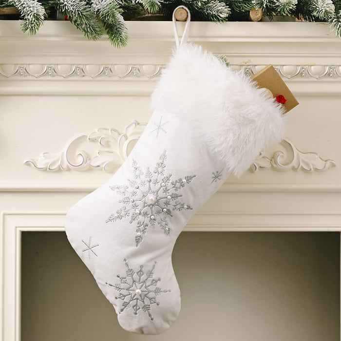 Uniqus 1Pc Christmas Tree Hanging Stocking, Cute Pearl Snowflake Christmas Stocking Ornament, Christmas Pendant