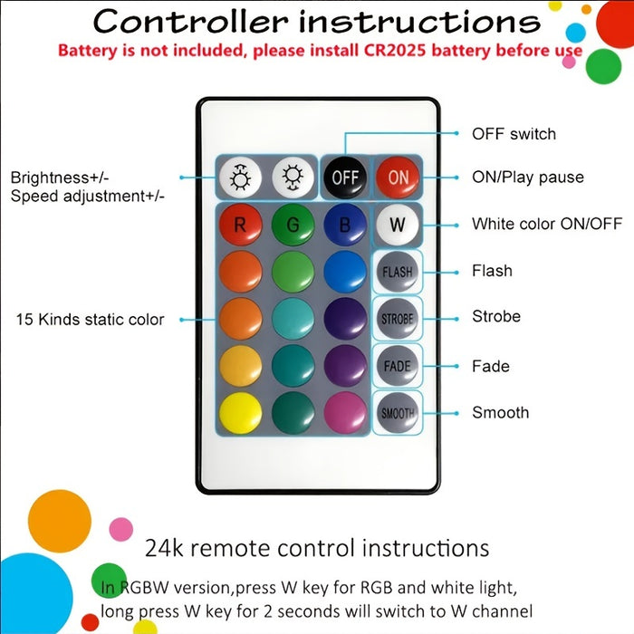 RGBW Color Change LED Light Strip Kit 16.4ft/5m - Wireless Control