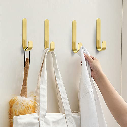 Zorfeter 4 Pcs Brushed Brass Lshaped Towel Hooks, Selfadhesive Holders Robe Coat Hat Wall Hooks For Kitchen Bathroom Bedroom Decor