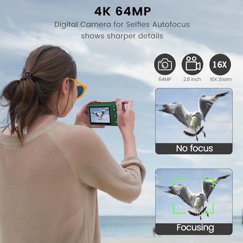 Vetek Digital Camera For Photography, 4K 64Mp Vlogging Camera For Youtube, 2.8Inch Screen, 16X Digital Zoom Compact Camera