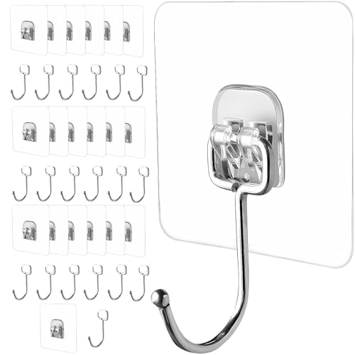 Large Adhesive Hooks for Hanging Heavy Duty 33lbs, Transparent Waterproof  Oil-Proof and Rustproof Wall Hooks, Towel and Coats Hooks for