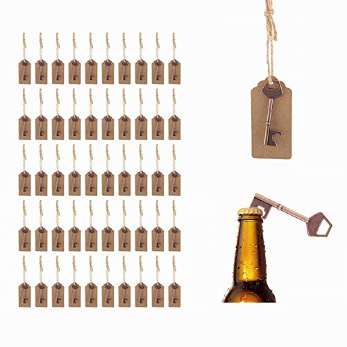 50Pcs Bottle Openers with Tag Card and Twine, Key Shaped Bottle Opener, Antique Rustic Decoration, for Wedding, Graduation, Party