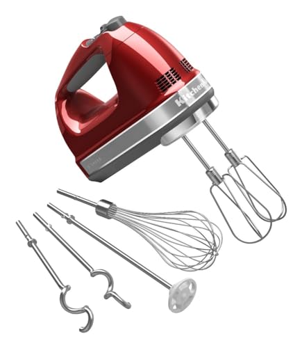 Kitchenaid 9Speed Digital Hand Mixer With Turbo Beater Ii Accessories And Pro Whisk Candy Apple Red