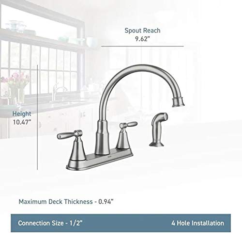 Moen Hutchinson 87048SRS Spot Resist Stainless 2-Handle Deck-Mount High-Arc Handle Kitchen Faucet (Deck Plate Included)