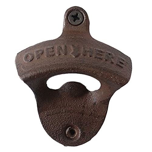 Luwanburg Rustic Vintage Cast Iron Beer Bottle Opener Wall Mounted with Open Here for Man Cave Party  （Pack of 3)
