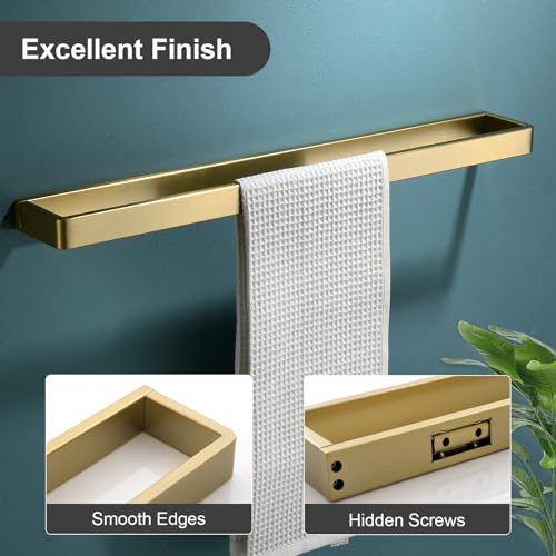 Yacvcl Bathroom Towel Bar Brushed Gold, 23.6 Inch 304 Stainless Steel Bath Accessories Towel Rack Hanger, Bathroom Kitchen Square
