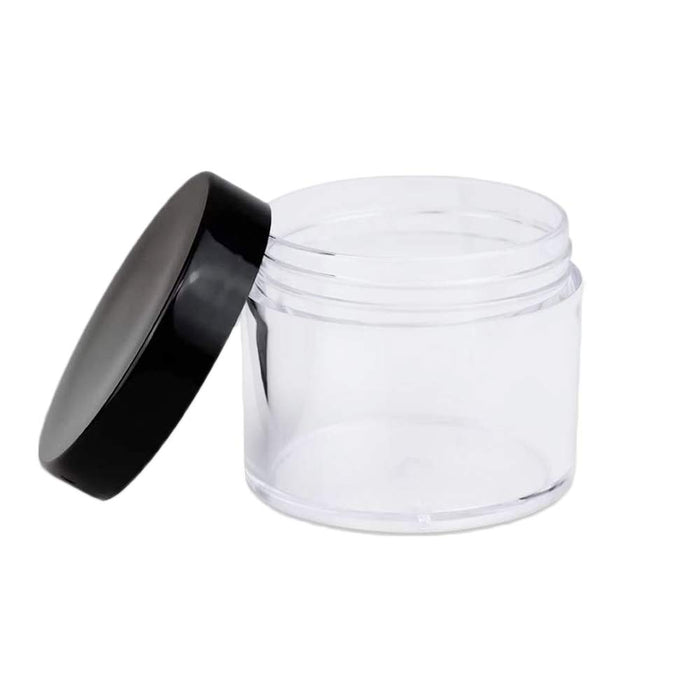 20PCS 2 oz Clear Plastic Round Slime Containers,Clear Slime Container with  Black Lids,Empty Plastic Storage Jars for