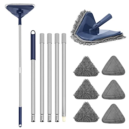 Zubulun Wall Mop With 82 Inches Long Handle, 360 Degree Rotating Microfiber Triangle Baseboard Cleaner Tool Duster With Window
