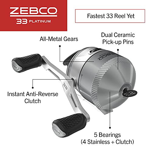 Zebco 33 Platinum Spincast Reel, 5 Ball Bearings 4 + Clutch, Instant Antireverse With A Smooth Dialadjustable Drag, Powerful