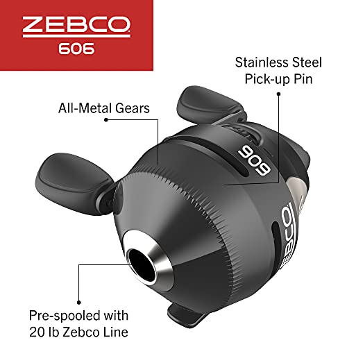 Zebco 606 Spincast Fishing Reel, Size 60 Reel, Righthand Retrieve, Prespooled With 20Pound Zebco Fishing Line, Quickset Antirevers