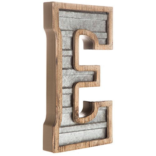 XXL 14 Galvanized Metal and Wood Industrial Home and Business Wall Letters Monogram Letter E