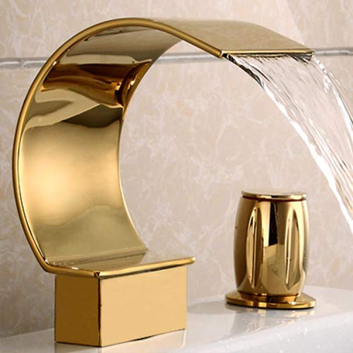 Slim Dual Handle Gold Waterfall Bathroom Faucet