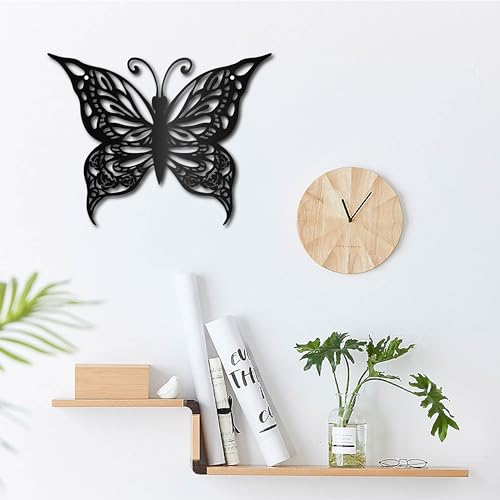 CREATCABIN Butterfly Metal Wall Art Decor Flowers Black Wall Signs Iron Hanging Metal Ornament Wall Sculpture  for Home