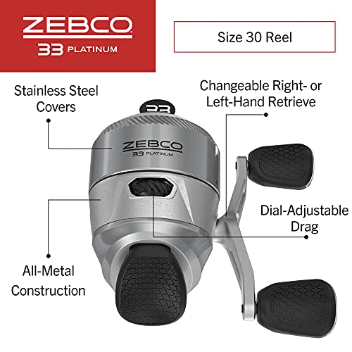 Zebco 33 Platinum Spincast Reel, 5 Ball Bearings 4 + Clutch, Instant Antireverse With A Smooth Dialadjustable Drag, Powerful