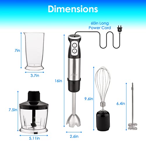 5 In 1 Handheld Immersion Blender, Antisplash Stick Blender With A Milk Frother, Egg Whisk, Food Grinder, And Blending Container