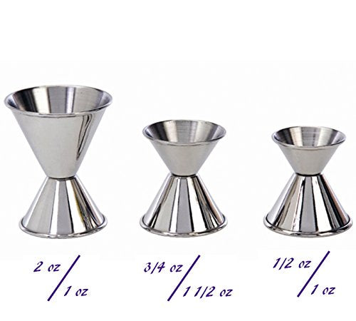 Double Bar Jigger 1 1/2 oz and 3/4 oz, Stainless Steel Cocktail Jigger  Pony Shot Measuring Liquor/Bartender Supplies by Tezzorio